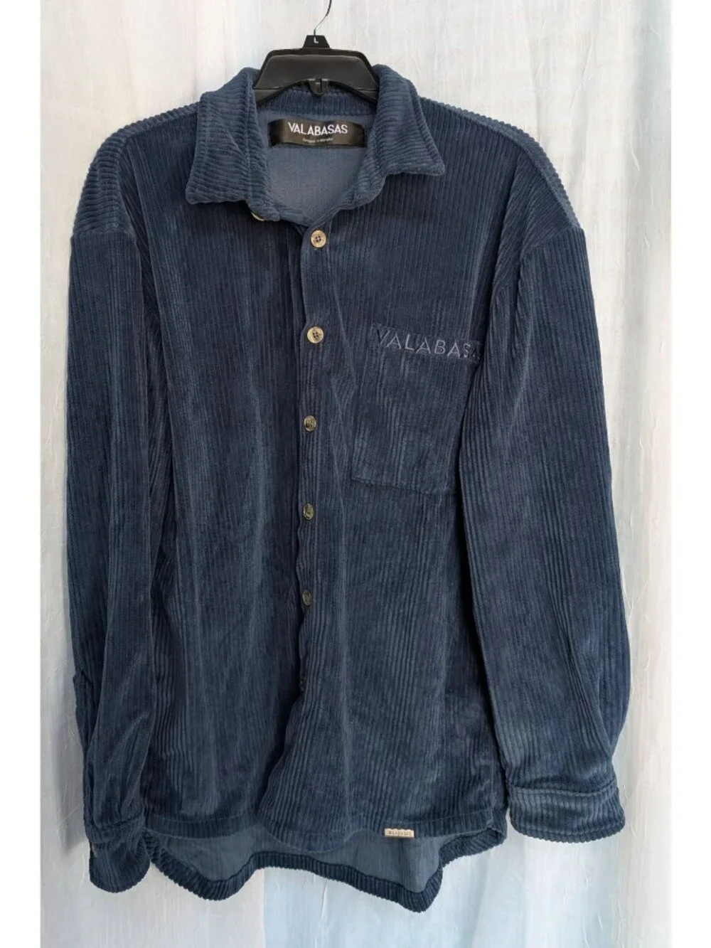 Valabasas mens corduroy long sleeve button up navy blue size M